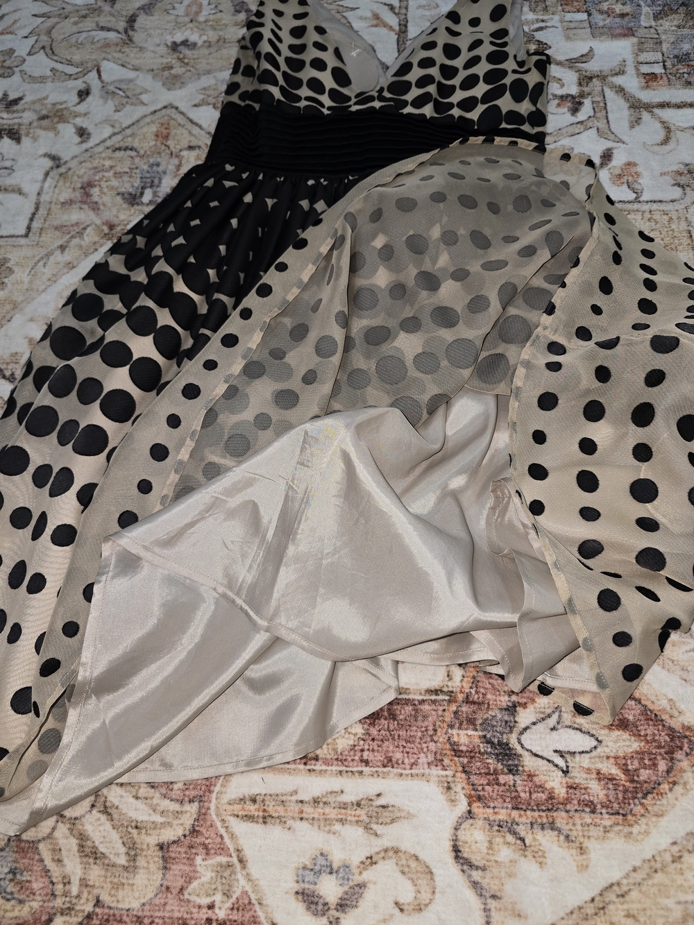 Burlapp By Anthropologie Black Polka Dot Beige A-Line Dress - Picture 3 of 7